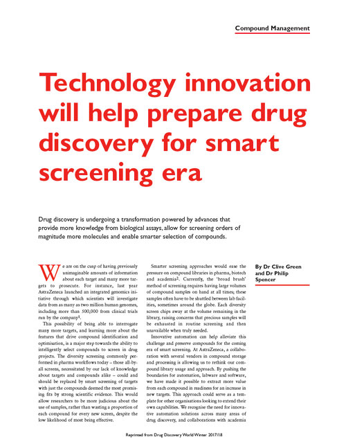 Technology innovation will help prepare drug discovery for smart screening era
