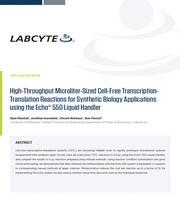 High-Throughput Microliter-Sized Cell-Free Transcription-Translation Reactions for Synthetic Biology Applications Using the Echo® 550 Liquid Handler
