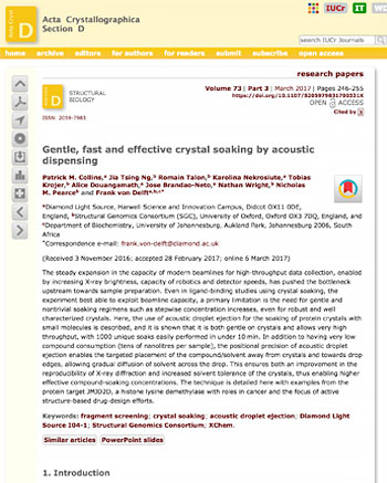 Gentle, fast and effective crystal soaking by acoustic dispensing