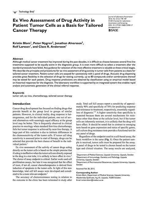 Ex Vivo Assessment of Drug Activity in Patient Tumor Cells as a Basis for Tailored Cancer Therapy