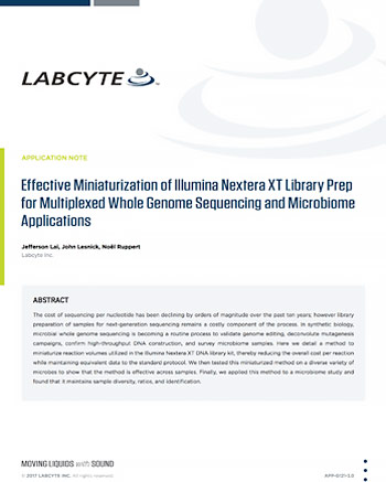 Effective Miniaturization of Illumina Nextera XT Library Prep for Multiplexed Whole Genome Sequencing and Microbiome Applications